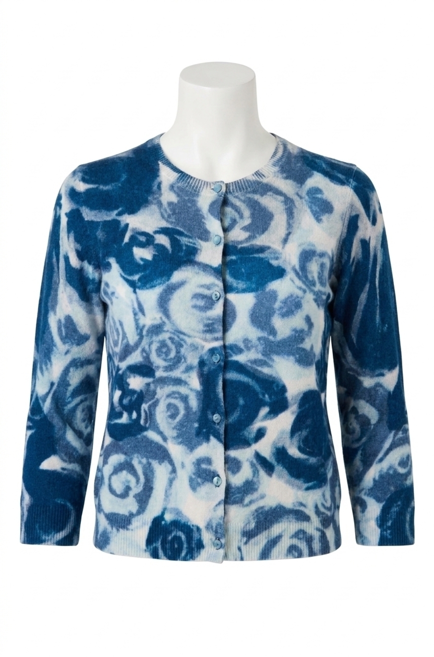 NEW AUTUMN CASHMERE watercolor rose baby cardigan in blue combo